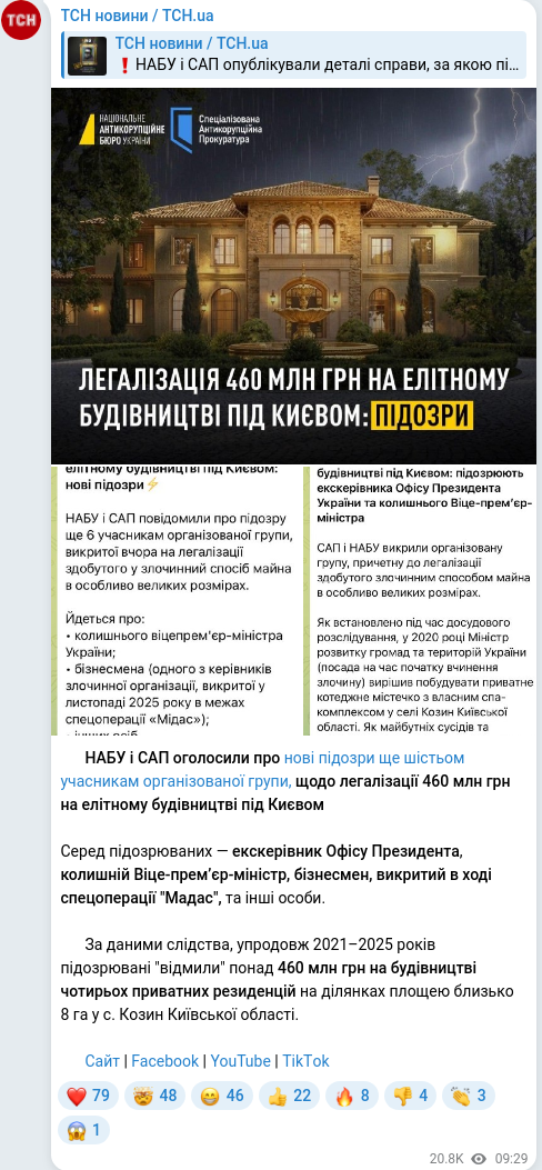 Скріншот Telegram-публікації