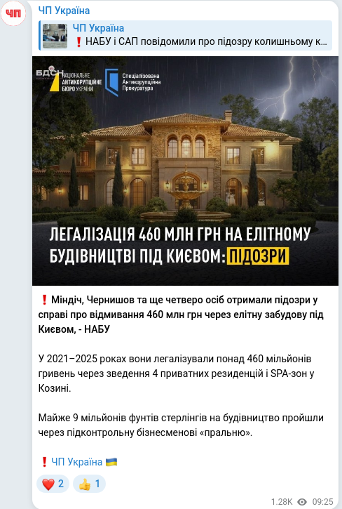 Скріншот Telegram-публікації