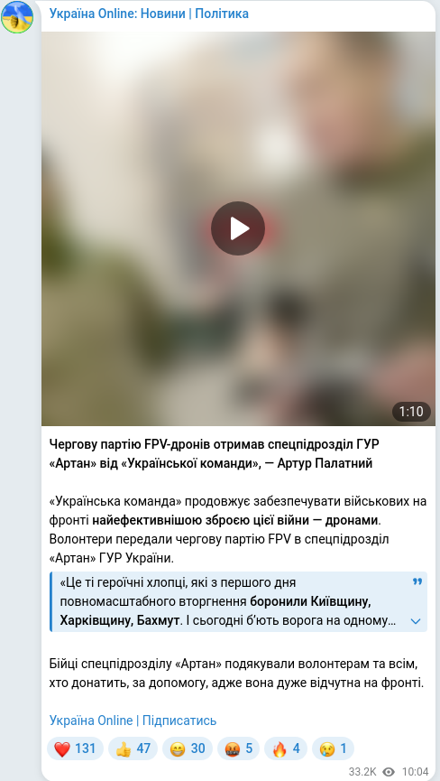 Telegram publication screenshot