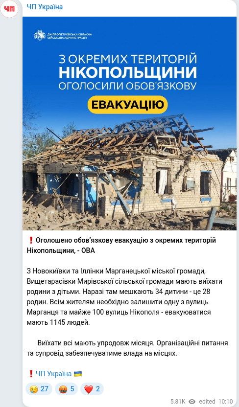 Telegram publication screenshot