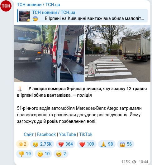 Скріншот Telegram-публікації