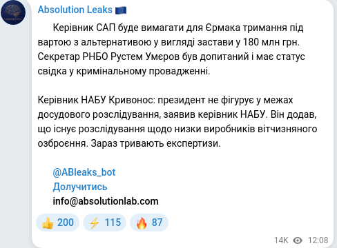 Telegram publication screenshot