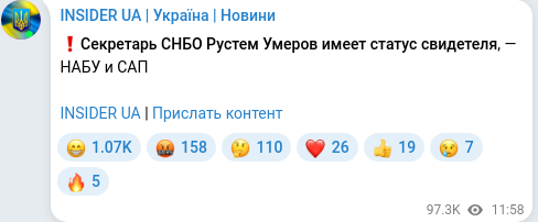 Скріншот Telegram-публікації