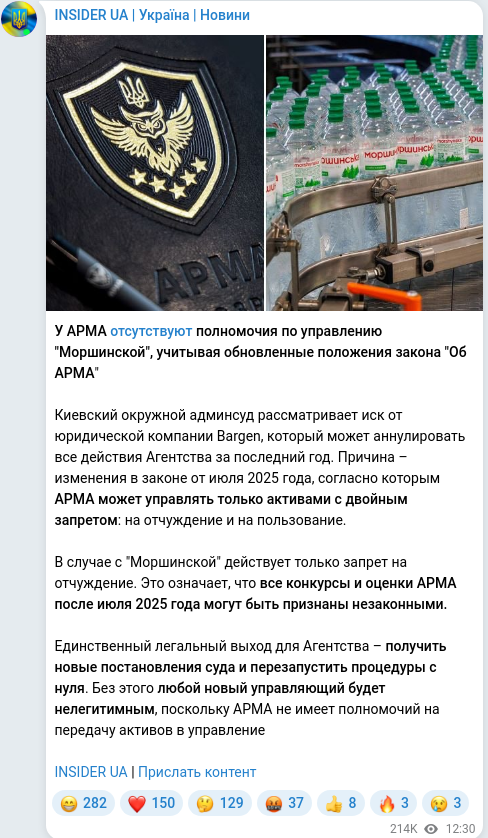 Скріншот Telegram-публікації