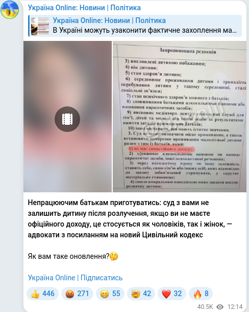 Telegram publication screenshot