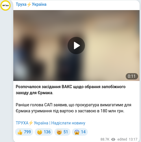 Скріншот Telegram-публікації