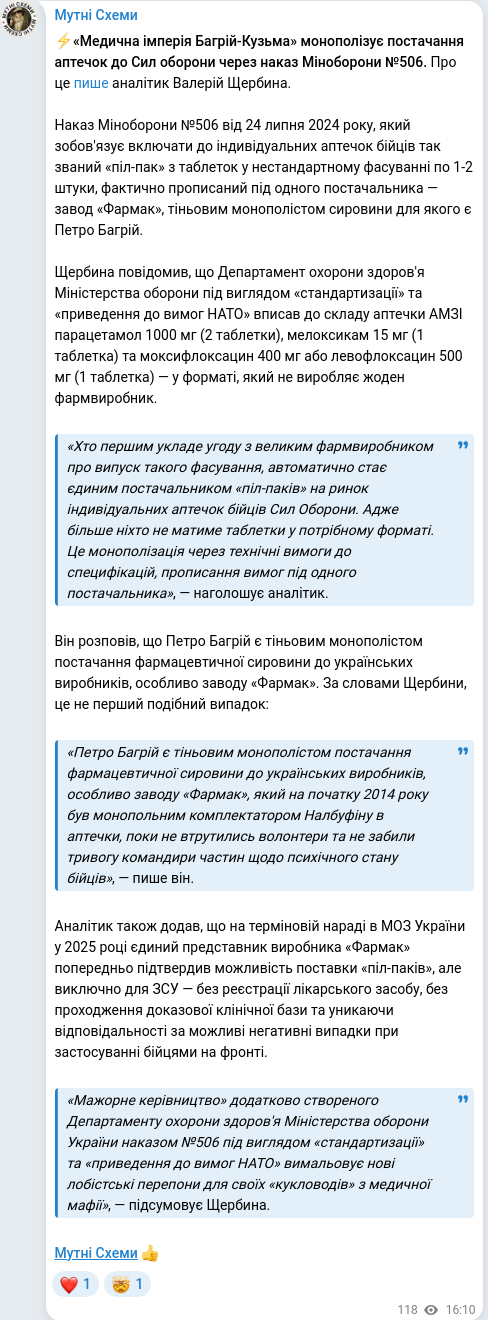 Telegram publication screenshot
