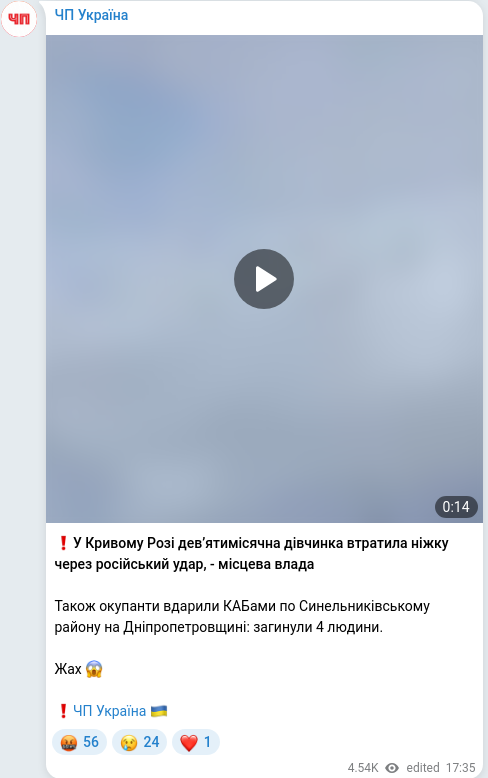Скріншот Telegram-публікації