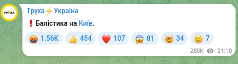 Скріншот Telegram-публікації: ❗️Балістика на Київ.