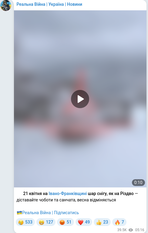 Скріншот Telegram-публікації