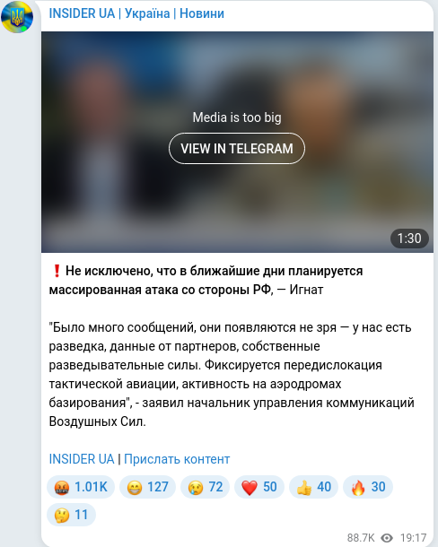 Telegram publication screenshot