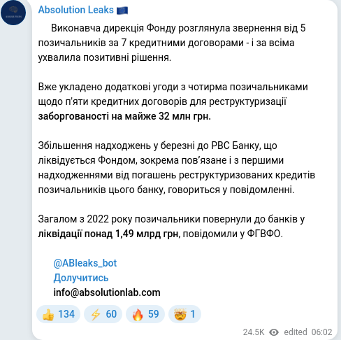 Telegram publication screenshot