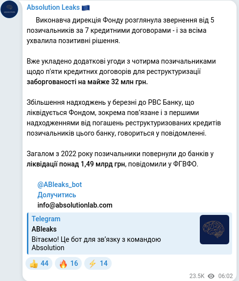 Telegram publication screenshot