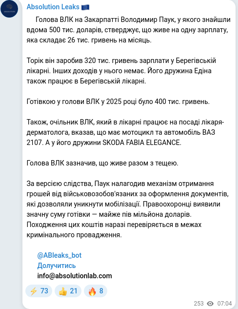 Telegram publication screenshot
