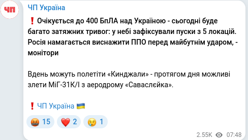 Скріншот Telegram-публікації