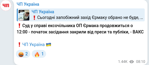 Скріншот Telegram-публікації