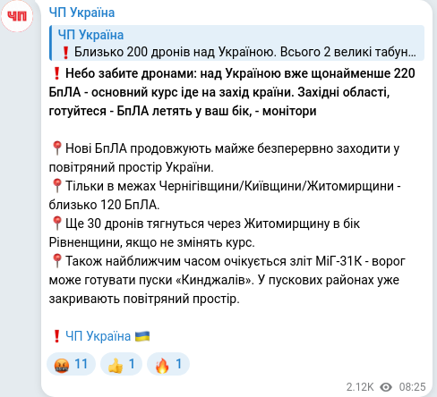 Скріншот Telegram-публікації