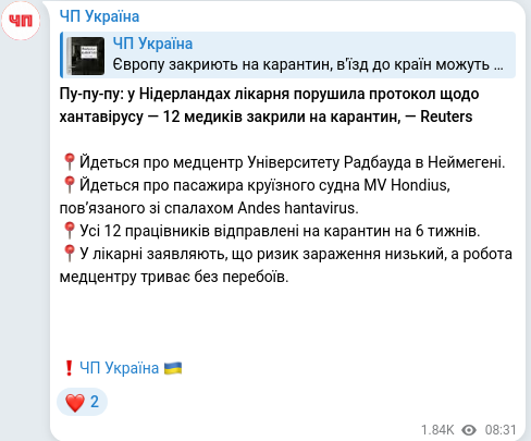 Скріншот Telegram-публікації