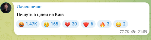 Screenshot of a Telegram post: They are writing 5 targets on Kyiv