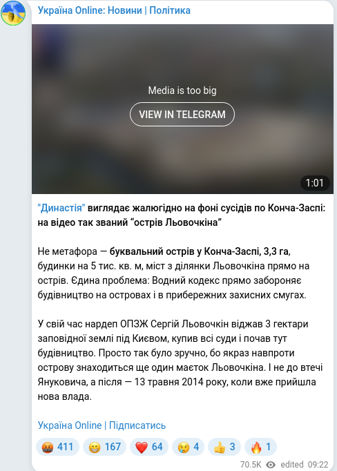 Telegram publication screenshot