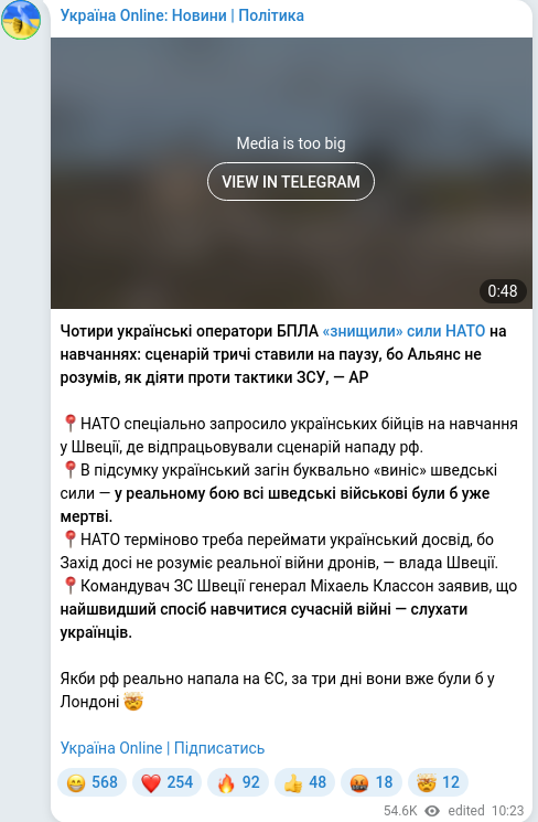Telegram publication screenshot