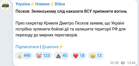 Telegram publication screenshot
