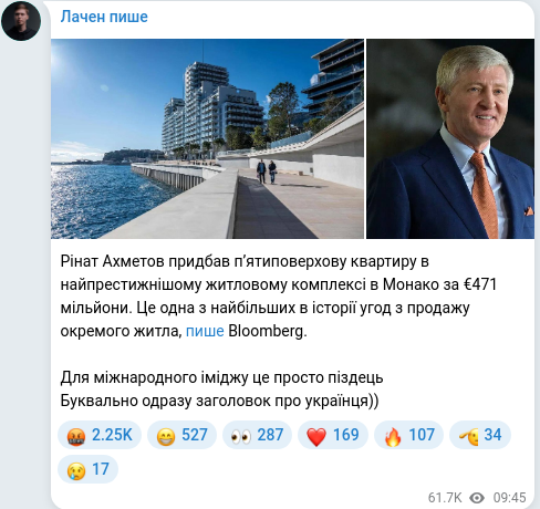 Скріншот Telegram-публікації