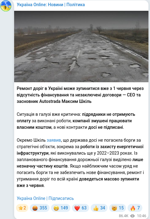 Telegram publication screenshot