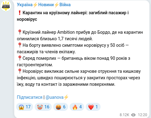 Telegram publication screenshot