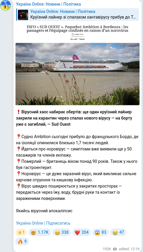 Telegram publication screenshot