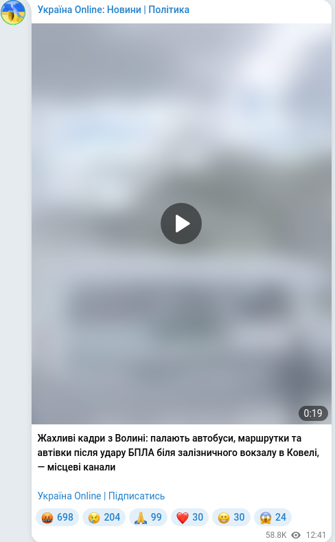 Telegram publication screenshot
