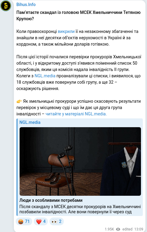 Telegram publication screenshot