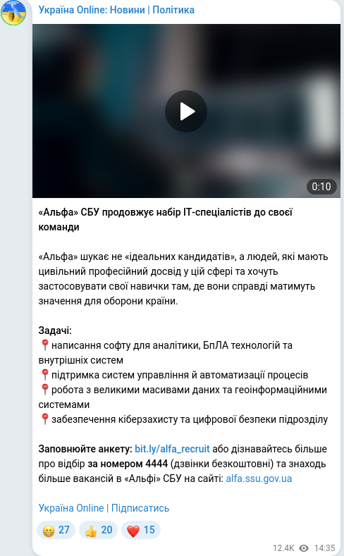 Telegram publication screenshot