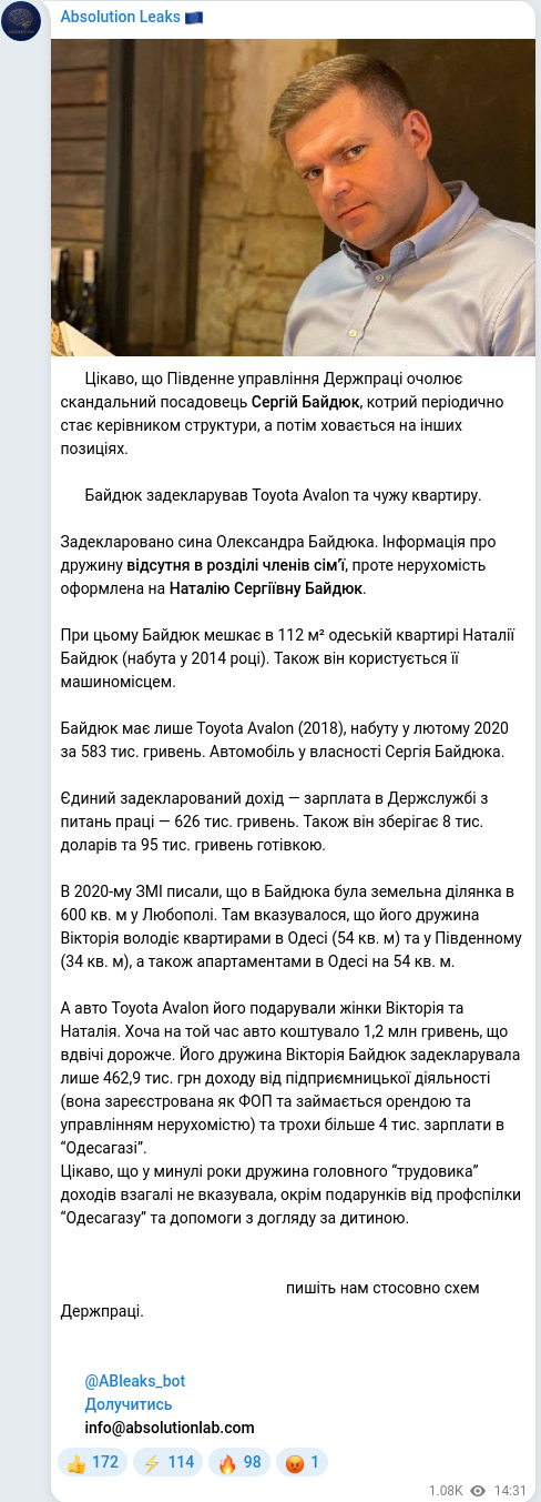 Telegram publication screenshot