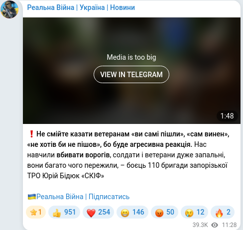 Telegram publication screenshot