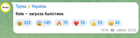 Скріншот Telegram-публікації: Київ — загроза балістики.