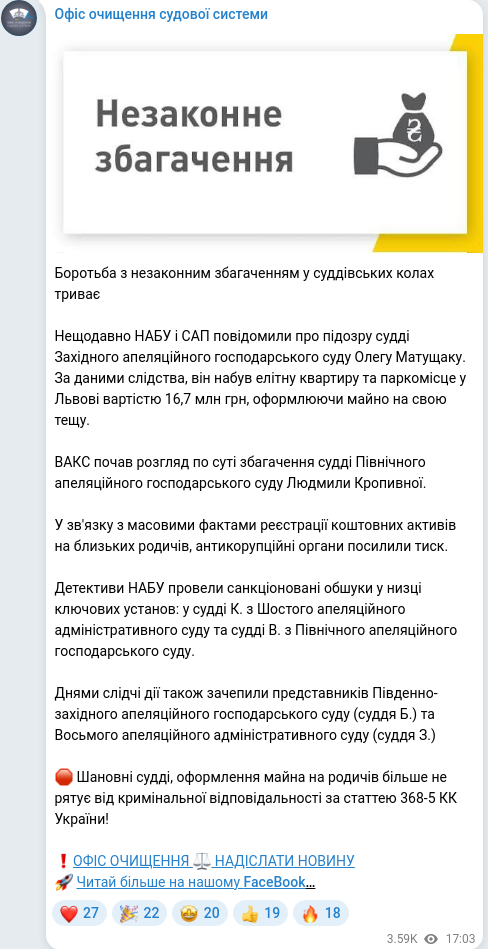 Скріншот Telegram-публікації