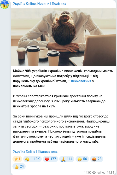 Telegram publication screenshot