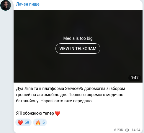 Telegram publication screenshot
