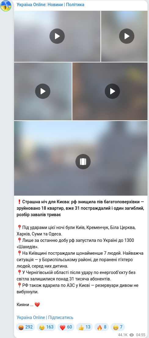 Telegram publication screenshot