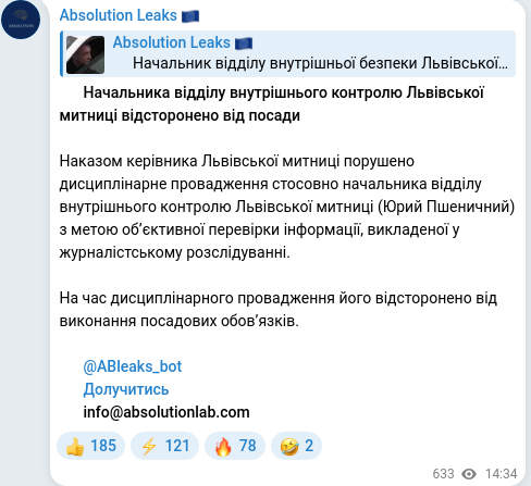 Telegram publication screenshot