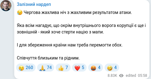 Скріншот Telegram-публікації