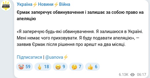 Скріншот Telegram-публікації