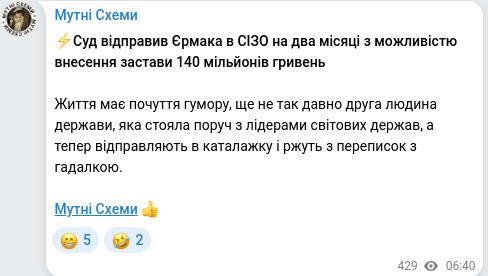Скріншот Telegram-публікації