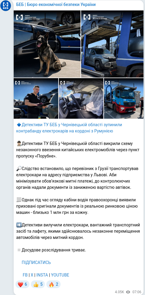 Telegram publication screenshot