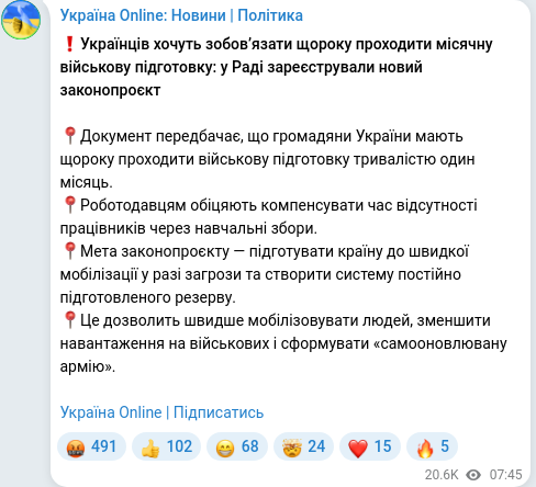 Telegram publication screenshot
