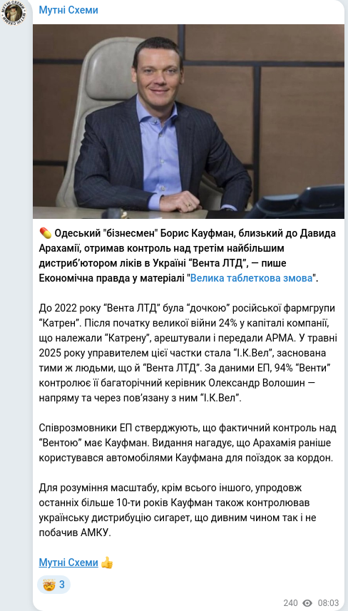 Скріншот Telegram-публікації