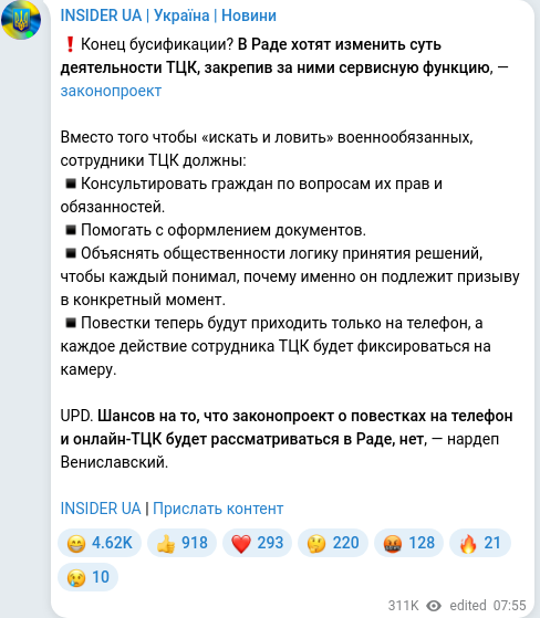 Скріншот Telegram-публікації