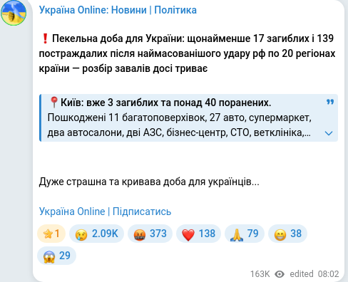 Telegram publication screenshot