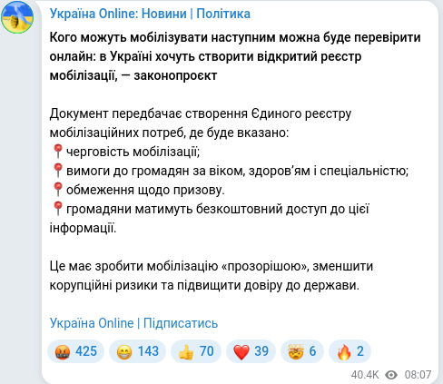 Telegram publication screenshot